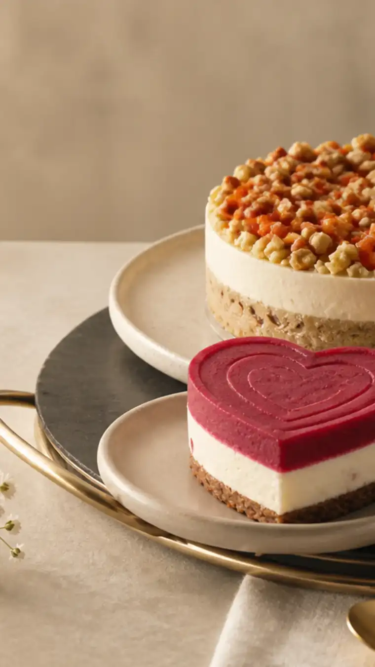 Selectie artizanala cu tort raw vegan carrot cake inimioara cu zmeura si prajitura mango afine